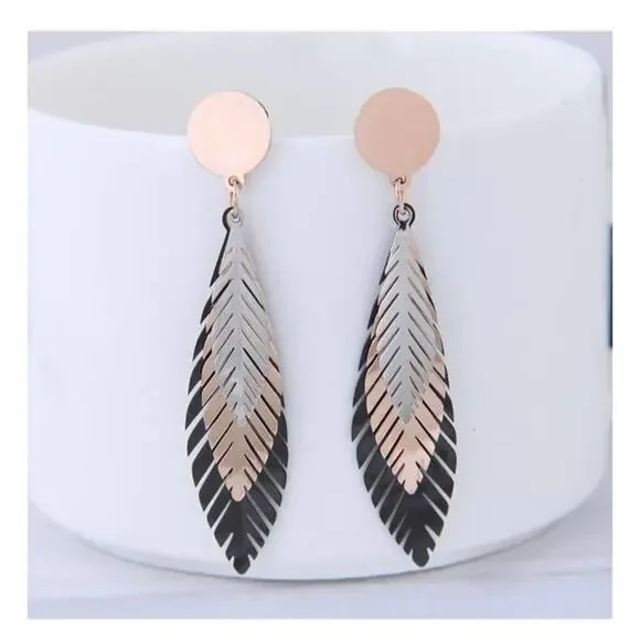 2/$24 NEW Boho Silver Rose Gold Black Feather Earrings 129 - Picture 7 of 9